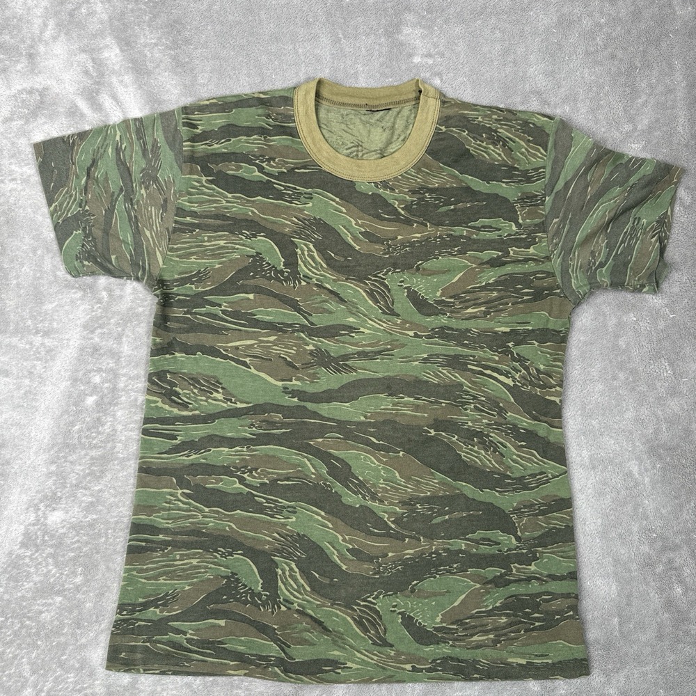 Vintage Single Stitch Military Black Gray Jungle Tiger stripe Camo Men's S